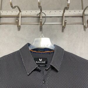 Buttercloth Shirt Men XL Black White Geometric Icy Cotton Preppy Casual Academia